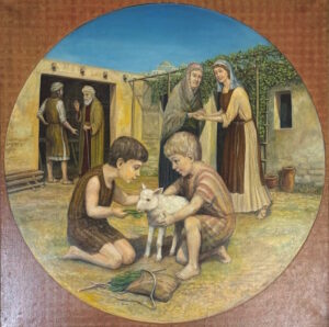 Mary & Joseph visit Zachary & Elizabeth. John & Jesus with lamb
